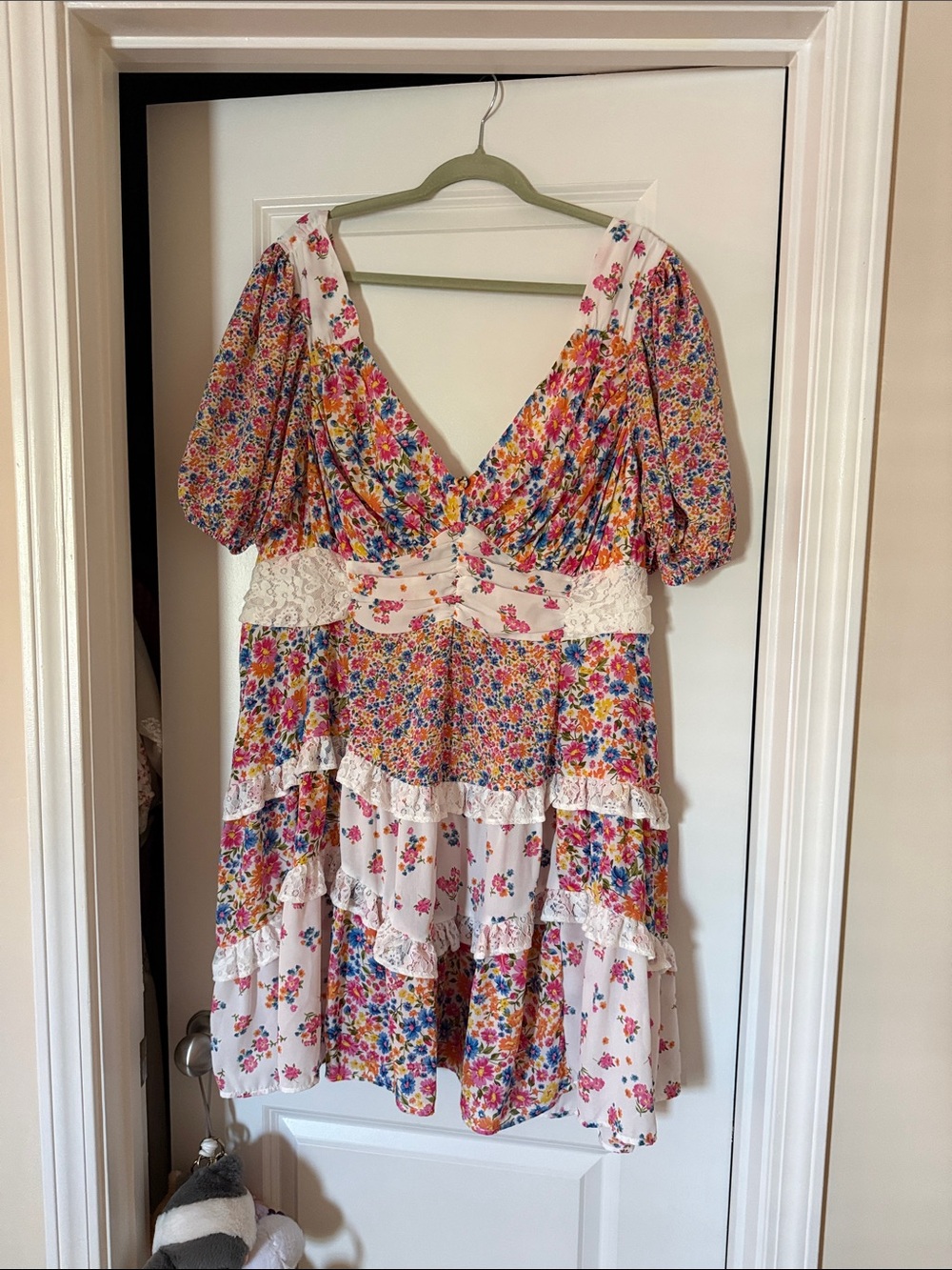 ARULA Multicolor Floral Tiered Mini Dress with Puff Sleeves